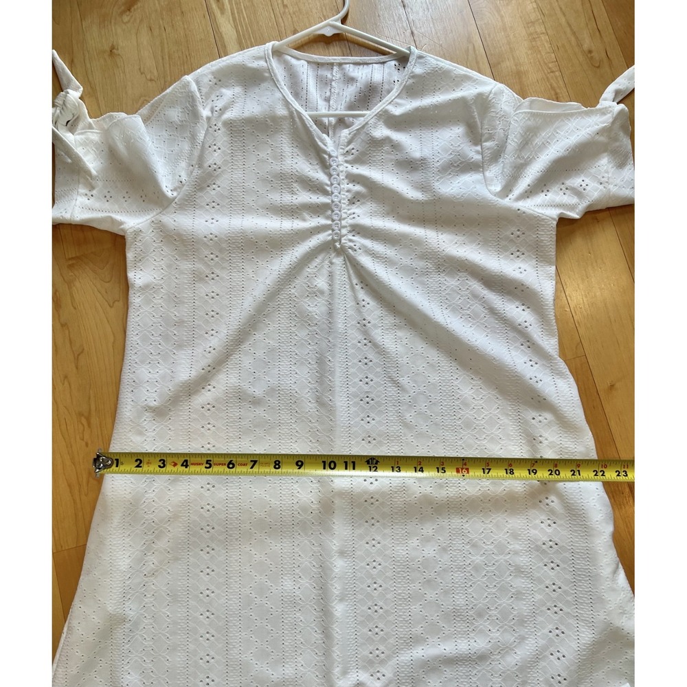 Women's Dress white eyelet knit cotton blend L pockets vacation Casual Cottage - Picture 9 of 9